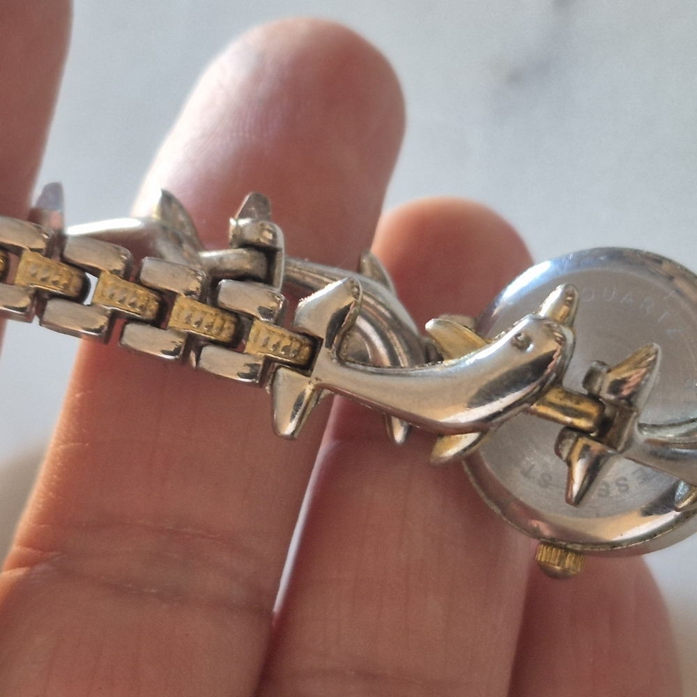 Silver and Gold Dolphin Women's Watch - Picture 6 of 8